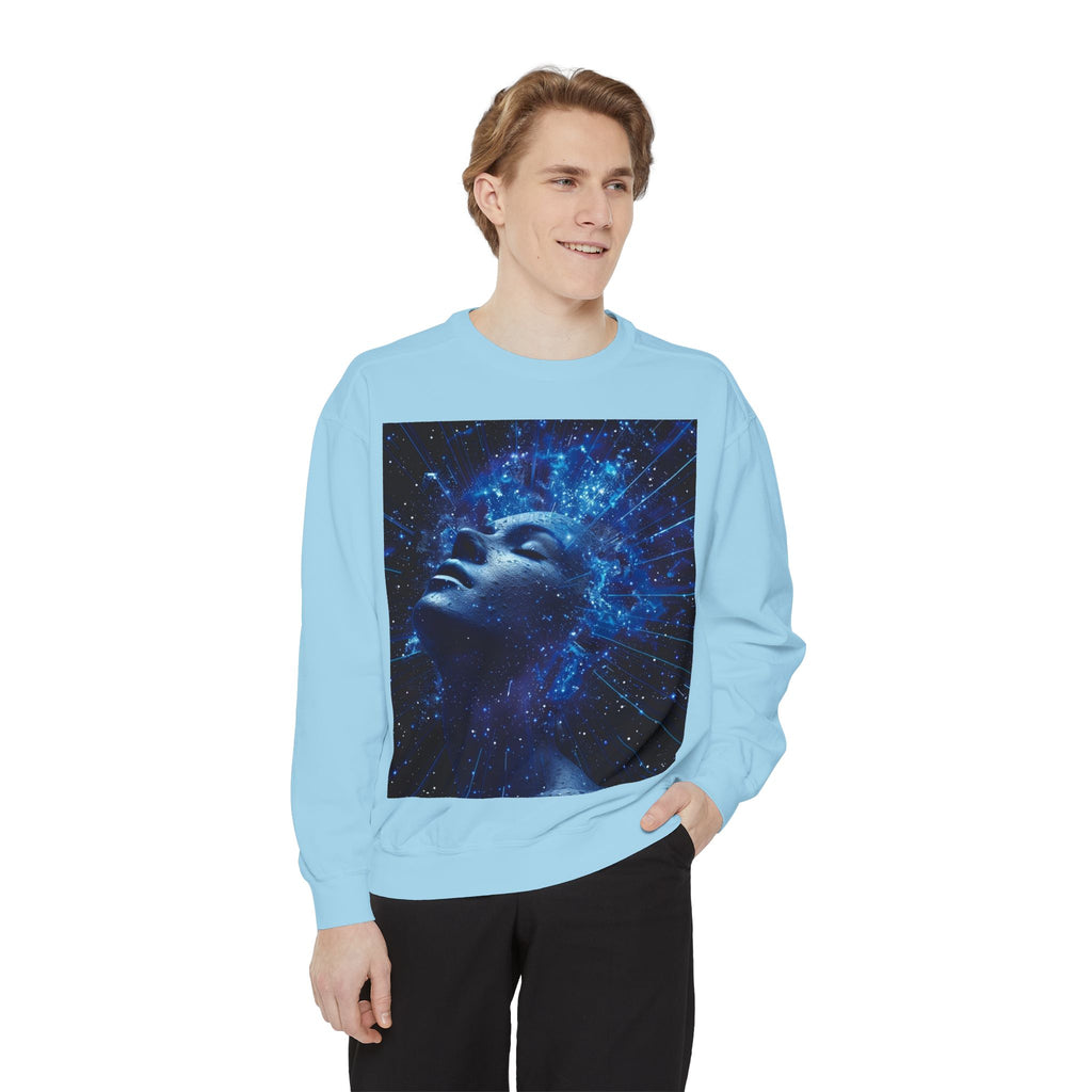 Cosmic Mind Sweatshirt — Blue Galaxy Portrait Crewneck