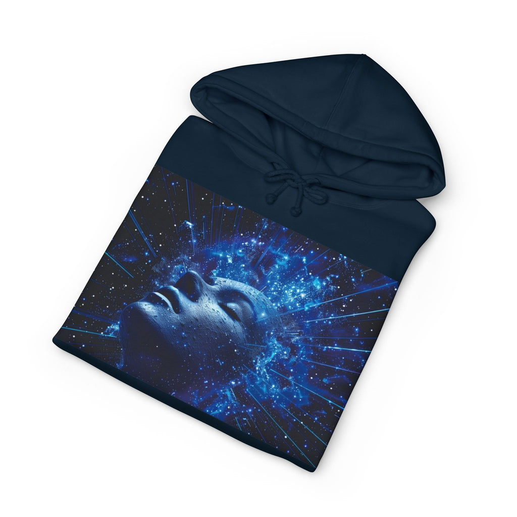 Cosmic Mind Hoodie — Blue Galaxy Face Graphic Sweatshirt