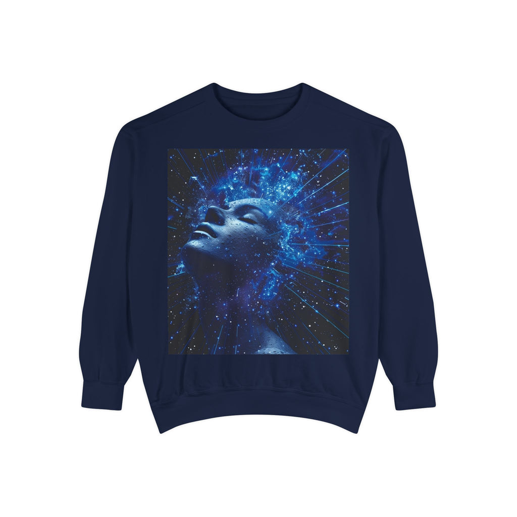 Cosmic Mind Sweatshirt — Blue Galaxy Portrait Crewneck