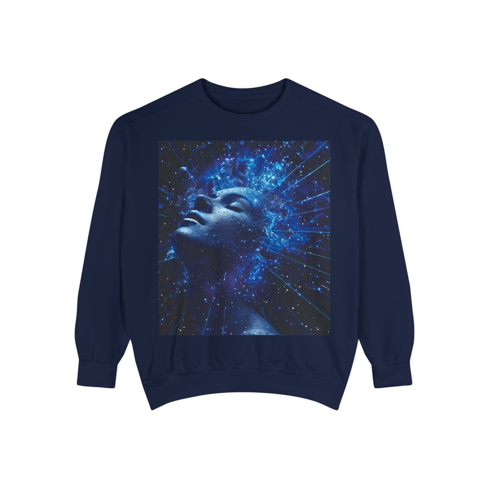 Cosmic Mind Sweatshirt — Blue Galaxy Portrait Crewneck