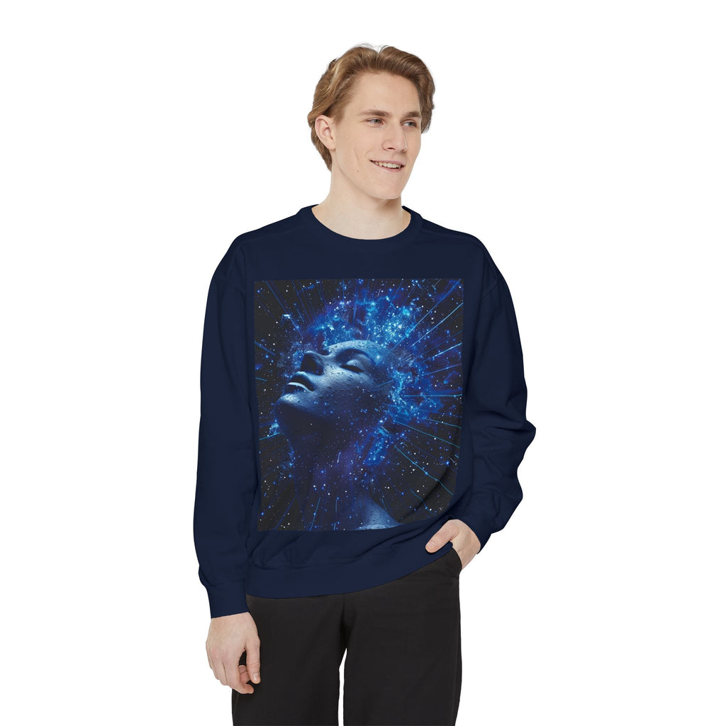 Cosmic Mind Sweatshirt — Blue Galaxy Portrait Crewneck
