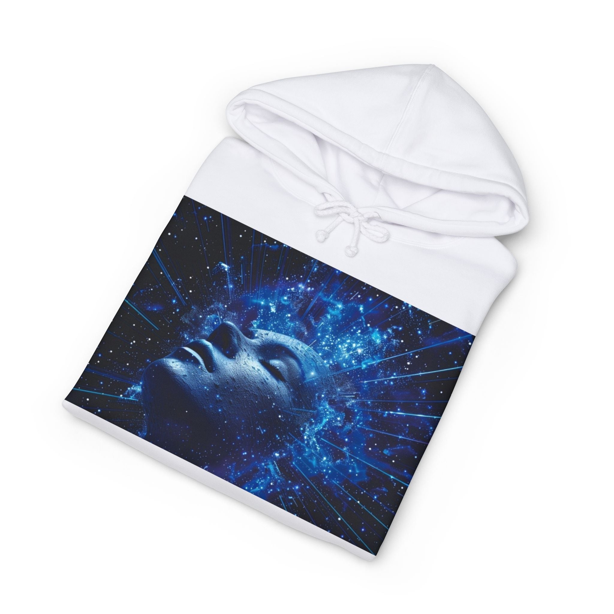 Cosmic Mind Hoodie — Blue Galaxy Face Graphic Sweatshirt