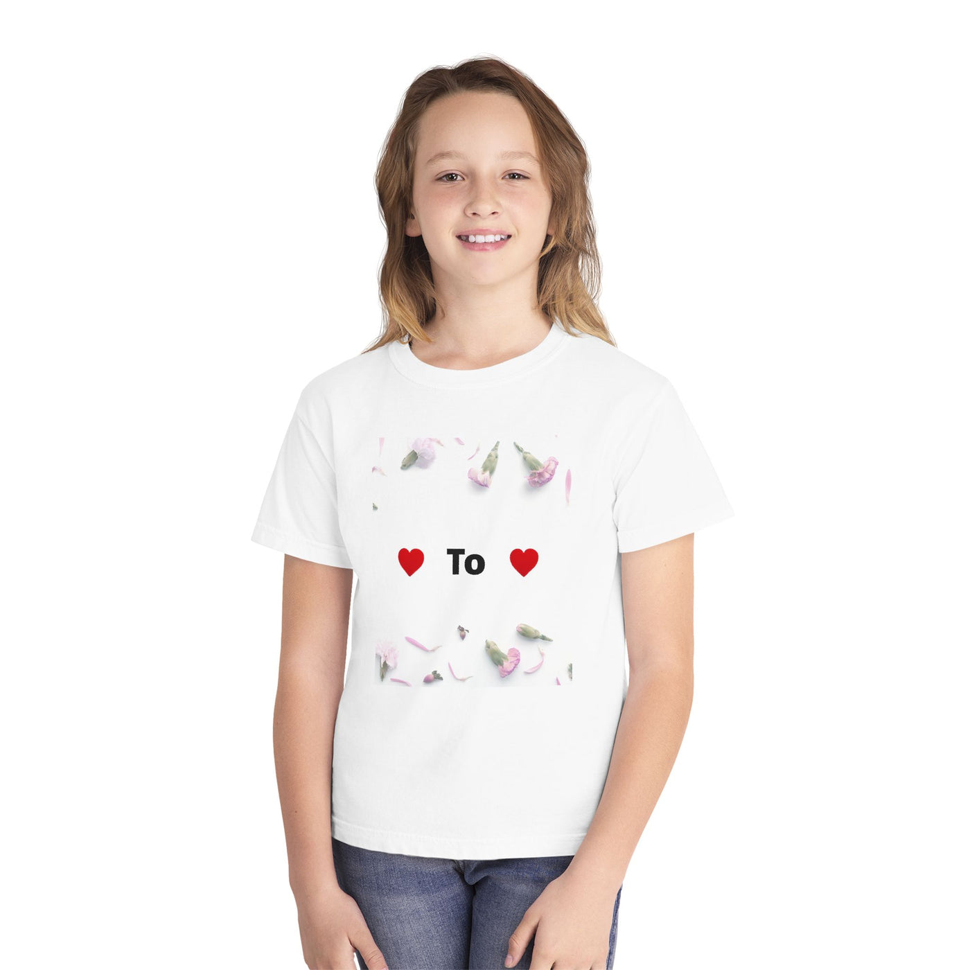 Youth Tee — Floral Heart "To" Design (Kids Valentine Top)