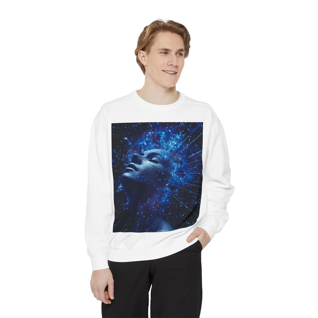 Cosmic Mind Sweatshirt — Blue Galaxy Portrait Crewneck