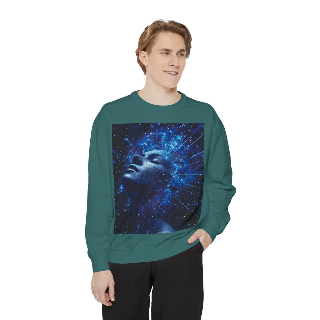 Cosmic Mind Sweatshirt — Blue Galaxy Portrait Crewneck