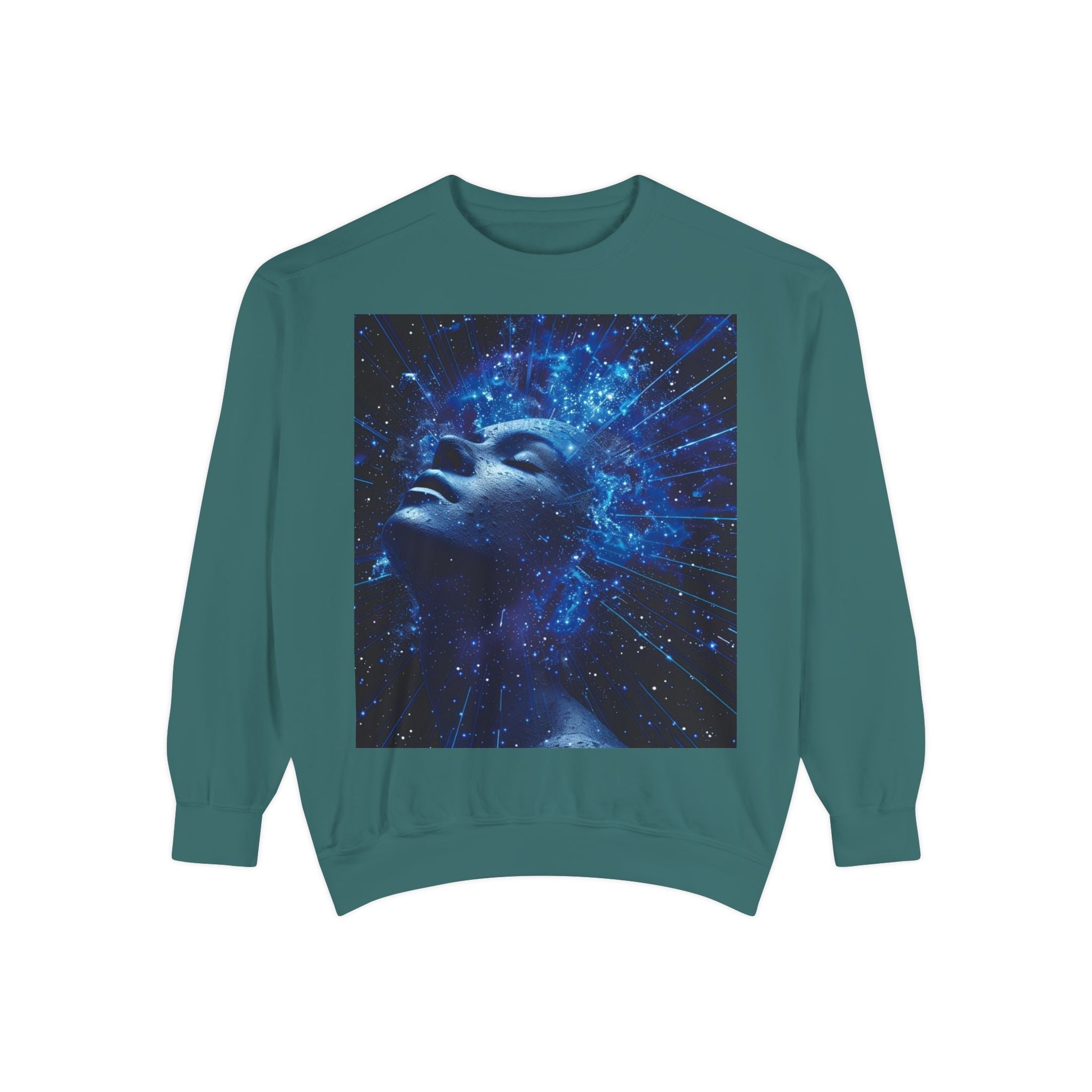 Cosmic Mind Sweatshirt — Blue Galaxy Portrait Crewneck