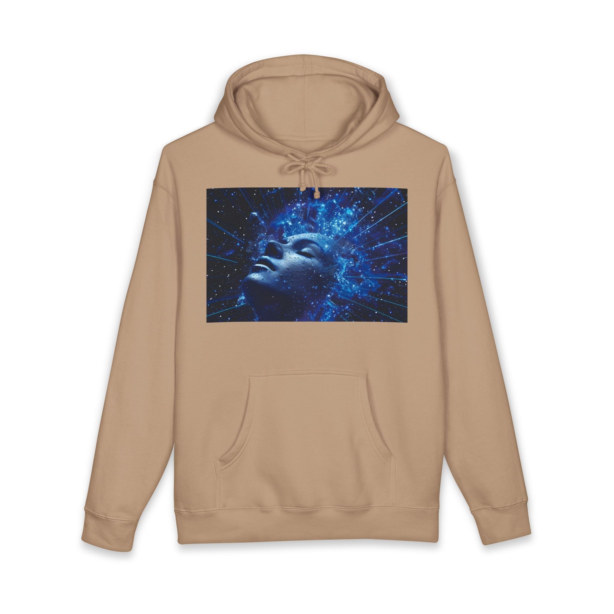 Cosmic Mind Hoodie — Blue Galaxy Face Graphic Sweatshirt