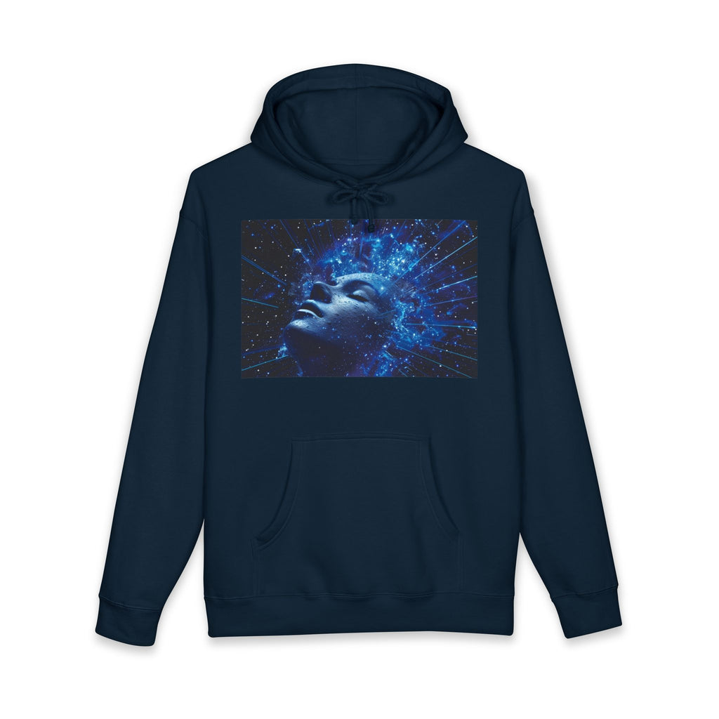 Cosmic Mind Hoodie — Blue Galaxy Face Graphic Sweatshirt