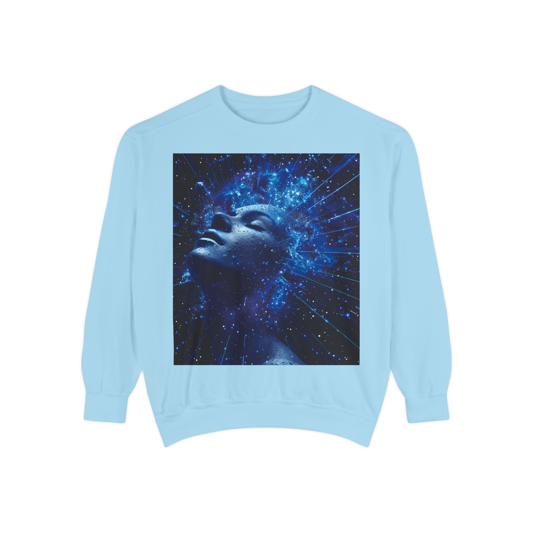 Cosmic Mind Sweatshirt — Blue Galaxy Portrait Crewneck